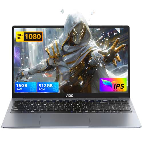 AOC Ordenador Portátil 16GB DDR4 512GB SSD, 12th N97 CPU(hasta 3.6Ghz) 15,6 Pulgadas Portátil Expansión 2TB,1920 * 1080,Gaming Portátil,Gris