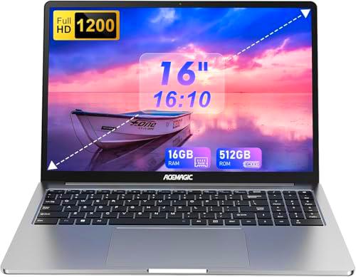 Ordenador Portátil ACEMAGIC,16 GB DDR4 RAM 512 GB SSD(expansión 2TB),12th lntel Alder Lake N95【Batir N100/N5095】,16" Full HD Laptop,2.4G/5G,WiFi,BT5.0,Type_C,USB3.2,HDMI,Webcam(Gris)