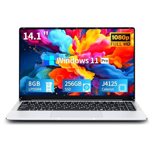 Ordenador Portátil 14,1 pulgadas, Celeron J4125 PC Portatil 8GB RAM+ 256GB SSD Windows 11 Pro Computadora portátil 