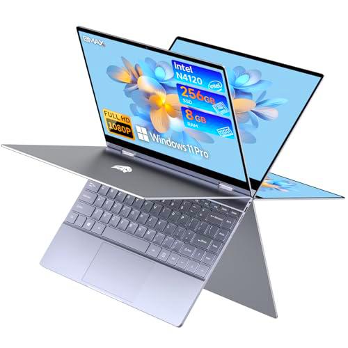 BMAX Ordenador Portátil 2 en 1 Convertible 360º Táctil 13,3" 8GB RAM 256GB SSD Laptop Win11 Pro Celeron N4120 Notebook PC Portatil Teclado Iluminado Full HD 1920x1080 BT5.0 Typc C*2
