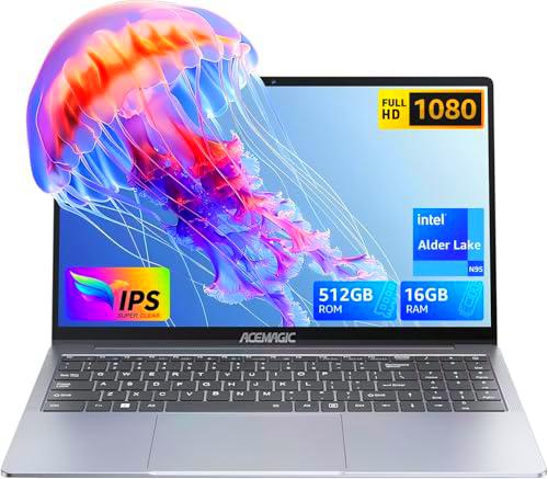 ACEMAGIC Ordenador Portátil,16GB DDR4 512GB SSD Expansión 2TB,1920 * 1080,15,6 Pulgadas Portátil In-Tel N95 CPU,WiFi6,BT5.0,Gaming Ordenador(Plata)