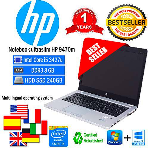 Ordenador Portatil Ultraslim HP Folio 9470 m Intel Core i5 3427U 1.80 GHz/8GB/SSD 240 GB/Web/Win 10 Pro (Certificado y General para embragues)