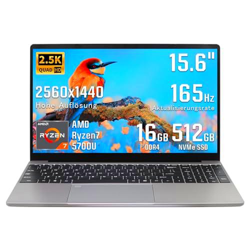 UDKED Ordenador portátil para videojuegos/15,6" 2,5 K LCD 2560 x 1440/frecuencia de actualización 165 Hz/carcasa metálica/AMD Ryzen7 5700U NvMe SSD/8C、16T (hasta 4,3 GHz)/16G DDR4/6000mAh/ordenador
