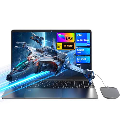 Ordenador Portátil 16GB RAM LPDDR4 512GB SSD 16 Pulgadas 2.5K Quad-Core N95 Procesador Laptop PC con Touch ID USB 3.0 WiFi Bluetooth 4.2 (película de Teclado incluida)