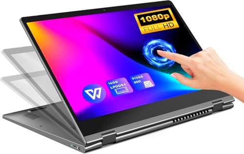 PINSTONE 2 in 1 Laptop PC Notebook N100 (up to 3.4GHz),16G RAM 512G SSD,14.1 Inch Foldable Touch Screen Display,Dual Band WiFi BT5.0,Type C,Fingerprint Unlock Computer