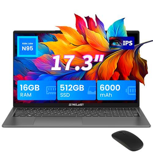 TECLAST F17Plus Portatil 17,3 Pulgadas N95 (hasta 3,4 GHz),Ordenador Portatil 16GB DDR4 512GB SSD,Ratón Incluido,Computadora Portatil Teclado Retroiluminado,Expansión 1TB Laptop,Portátil HDMI,Tipo C