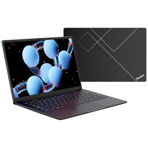 Ruzava Ordenador Portátil 14&quot; Celeron N5095 (hasta 2,9 GHz) Win11 8GB 256GB SSD Expansión 1TB 4núcleos Ventilador 5000mAh WiFi BT4.2 Metal Portatil con FHD Tapa Cámara Mouse Español Película-Negro