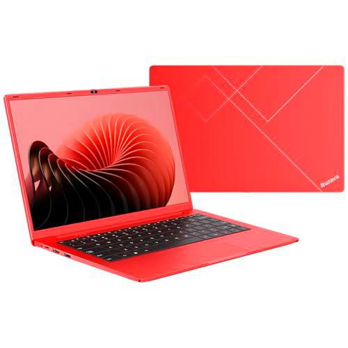 Ruzava Ordenador Portátil 14&quot; Celeron N5095 (hasta 2,9 GHz) Win11 8GB 256GB SSD Expansión 1TB 4núcleos Ventilador 5000mAh WiFi BT4.2 Metal Portatil con FHD Tapa Cámara Mouse Español Película-Rojo