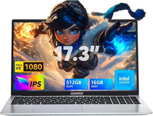 ACEMAGIC 17,3 Pulgadas Ordenador Portátil,16 GB DDR4 512 GB SSD,Intel Alder Lake N97 (hasta 3,6 GHz),Win 11 Pro Computadora Portátil,1920 * 1080 IPS Full HD,WiFi6