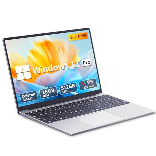 15.6" Ordenador Portátil 16GB DDR4 512GB SSD, Windows 11 PC Portátil Celeron N95 CPU
