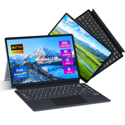 Wexultor Ordenador Portátil 2 en 1, 14.1 Pulgadas PC Portátil 16GB LPDDR5 512GB SSD
