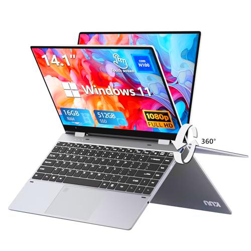 14,1" Ordenador Portátil 2 en 1, PC Portátil 16GB LPDDR4 512GB SSD