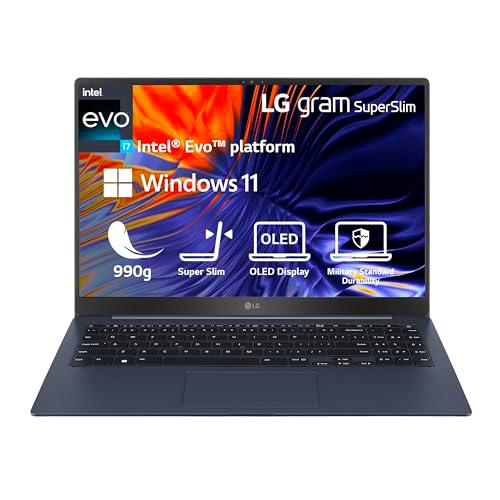 LG Gram SuperSlim (2023) | 15" OLED Full HD Thunderbolt 4 Ultralight Notebook 990g | Intel Core i7 | 16GB RAM | 1TB SSD | 16h Duración de la batería | Windows 11 Home | Mirametrix | Azul