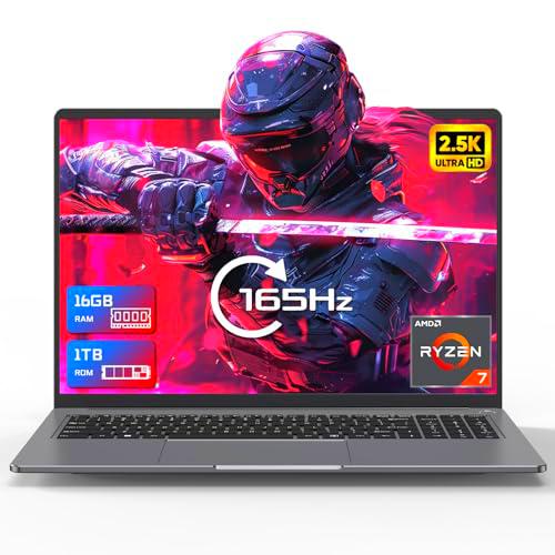 Ordenador portátil 16 GB RAM DDR5 1 TB SSD PC portátil 16 pulgadas 2,5 K Laptop 165 Hz AMD Ryzen 7840HS Procesador (UP to 5,1 Ghz) Gamer Computer con Bluetooth 5.2 WiFi6 USB 3.1 PD3.0 (película de