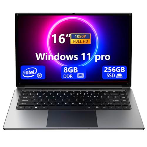 Ordenador Portátil de 16 Pulgadas,portátil portátil con 8GB DDR y 256GB SSD,expandible a 1TB.Procesador Pentium de Cuatro núcleos hasta 2,64GHz.Batería de 9000 mAh.Interfaz Mini HDMI.Interfaz USB 3.0